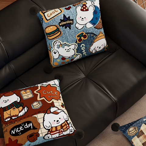 Vintage Denim Pup Accent Cushion