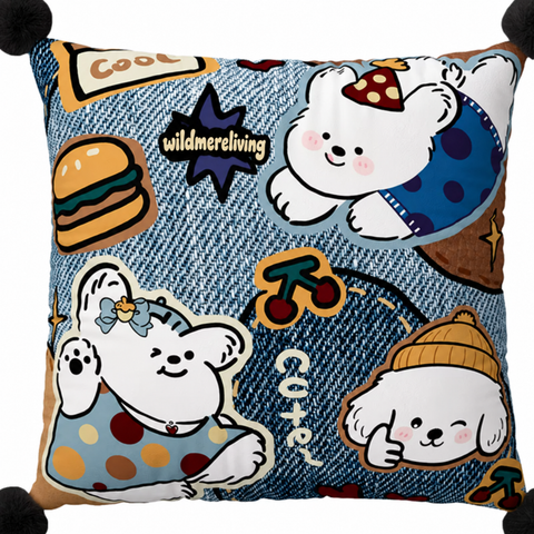 Vintage Denim Pup Accent Cushion