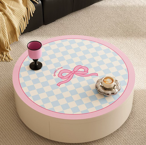 Creamy Round Table Protector Mat