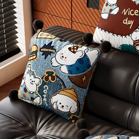 Vintage Denim Pup Accent Cushion
